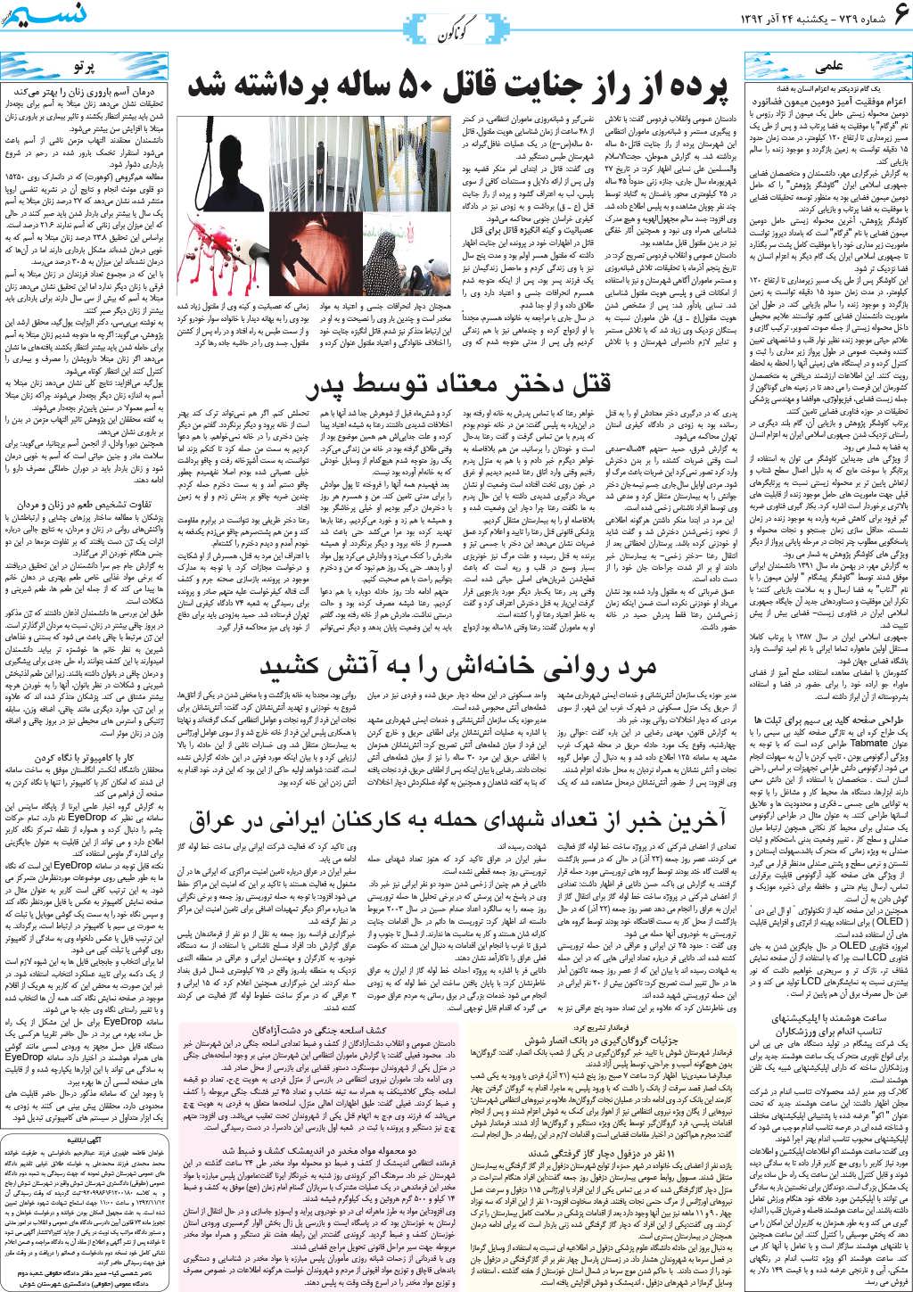 صفحه گوناگون روزنامه نسیم شماره 739